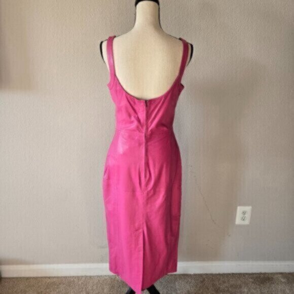 NWT Bod & Christensen Dina Pink Leather Midi Dress - Picture 8 of 11